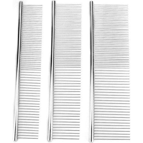 7.5 Inch Pet Stainless Steel Compact Tooth Comb Cat Dog Grooming Tool Shedding Combs Removes Loose Hair Dirt для собак BJ