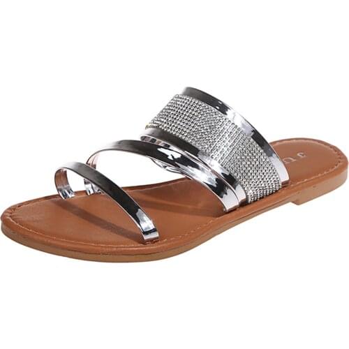 Womens Summer Rhinestone Slip-On Beach Open Toe Breathable Sandals Shoes Flat Sandalias Mujer Casual Flops Women 1 order