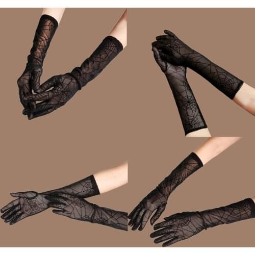 UV Sun Protection Mesh Lace Arm Sleeves Spider Gloves Arm Covers for Outdoors Stretchy Full Finger Gloves for Driving