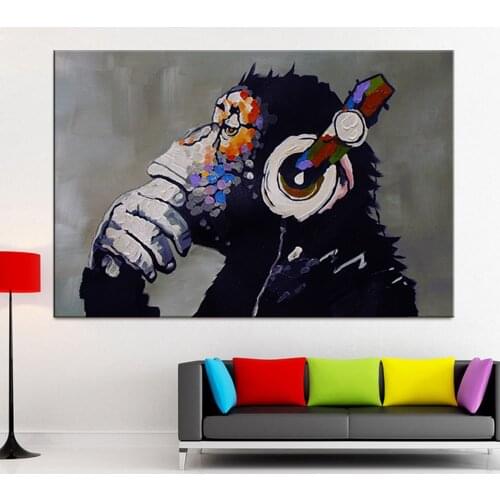 Modern Animal DJ Monkey Painting Wall Art Pictures Custom Canvas Poster Monkey Prints For Children Room Decor HD Canvas Printing