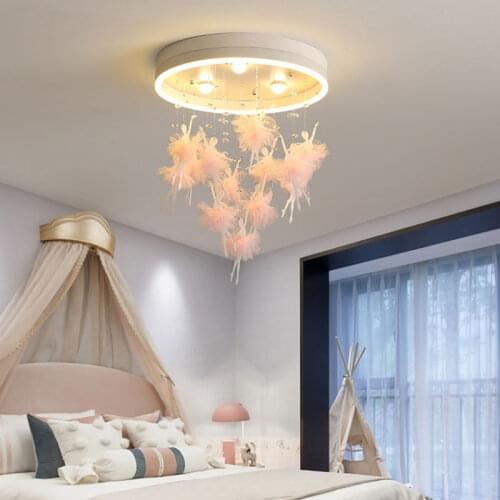 Nordic Pink Black Ballet Led Ceiling Lights for Bedroom Modern Childrens Room Decor Bird Lamp Girl Princess Room Light Fixtures