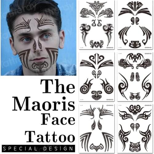 Neck tattoos men stickers face makeup henna tattoo for men boys temporary eye tattoo waterproof black fake tatoo tribal pattern