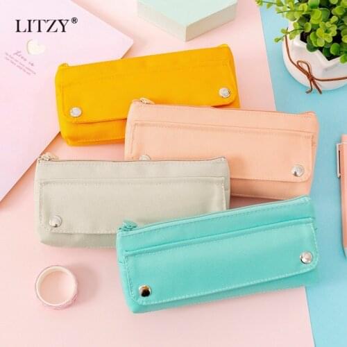Solid Color Pencil Case for Girls Creative Student Stationery Box Simple Trapezoid Pencil Bag Pouch School Supplies