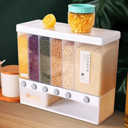 Rice Bucket Cereal Dispenser Separate Rice Storage Box Moisture Proof Plastic Automatic Racks Sealed Metering FoodWall Mounted