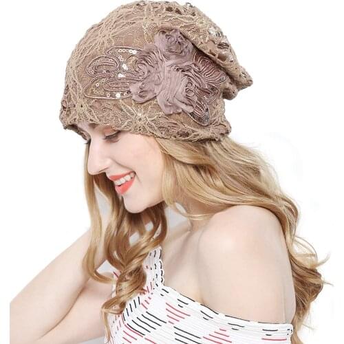 Womens Lace Flower Head Cap Beanie Hat Cap Turban,Headwear Chic Padded Front Turban