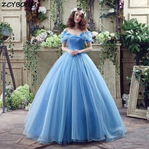 Blue Quinceanera Dresses 2021 Off The Shoulder Ball Gown Tulle 15 anos Flowers Fluffy Dress Sweet 18 Vestido Elegant Prom Dress