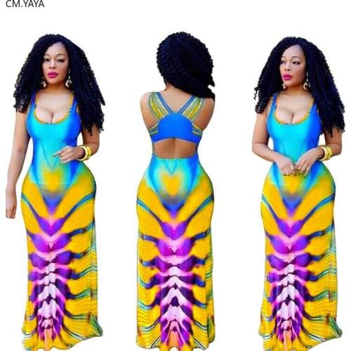 Women Summer Tie Dye Print Pencil Maxi Tank Dress Bodycon Bandage Open Back Party Night Club Casual Midi Long Dresses Vestidos