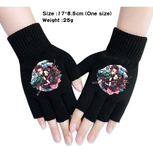 Anime Demon Slayer: Kimetsu no Yaiba Cartoon Gloves Winter Fashion Warm Mitten Knit Half Finger Glove Gift