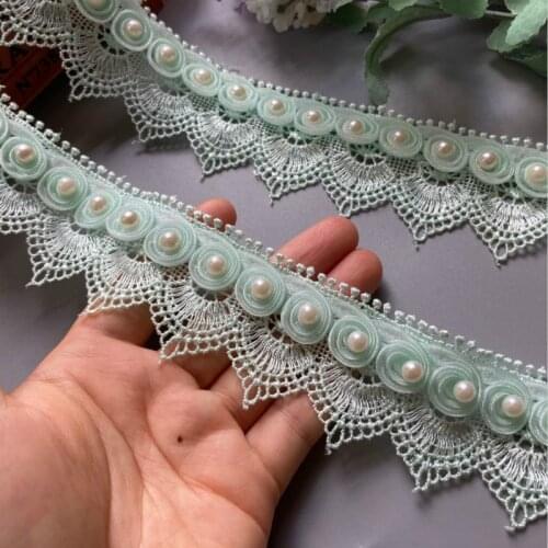1 Yard Light Green Pearl Tassel Plum Flowers Pearl Lace Trimmings Ribbons Beaded Lace Fabric Embroidered Sewing Wedding Dress