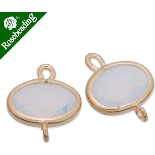 11x14mm matt gold plated framed glass,Faceted glass,white opal,connectors,gemstone bezel,Sold 5pcs/lot-C4126