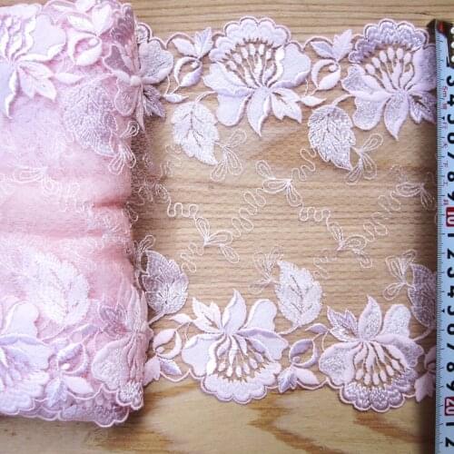 12Meters Bilateral Tulle Embroidered Flowers Lace Fabric Trim Violet Pink Ribbon Guipure Collar Dress Clothes Sewing Supplies