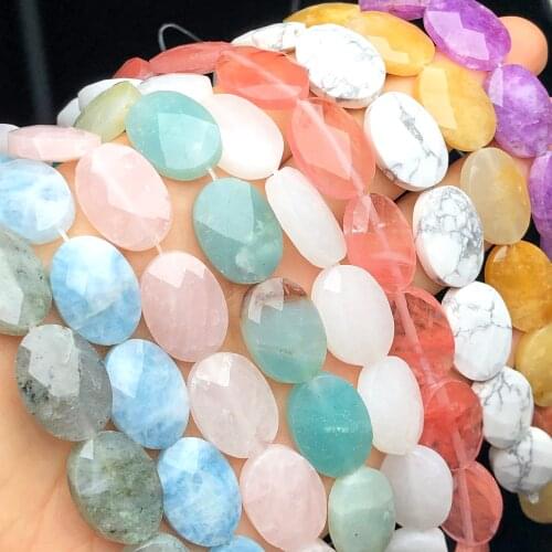 13x18mm Natural Oval Faceted Agates Jades Amazonite Howlite Crystal Stone Beads Flat Loose Beads For Jewelry Making Diy Bracelet