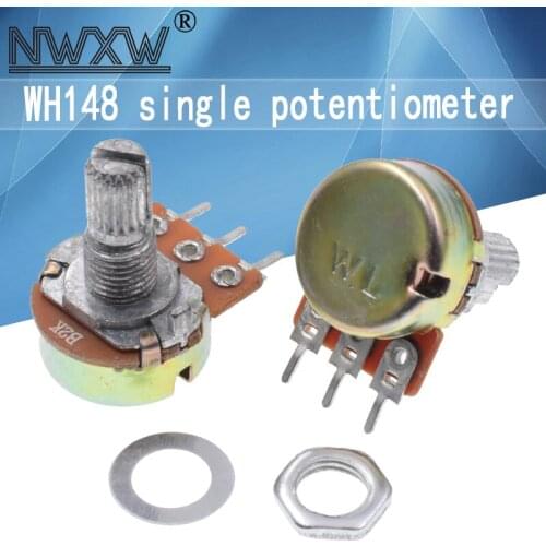 5pcs/lot WH-148 B2K 2k single 3-pin volume adjustment potentiometer B202 shaft length 15mm with nut and washer