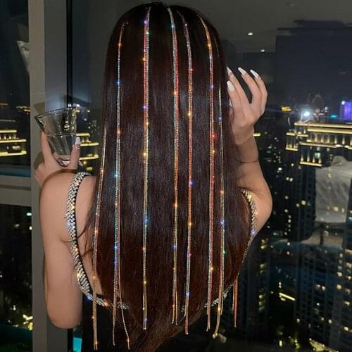 6 Option Rhinestone Long Tassel Braided Hair Chains Jewelry for Women Luxury Crystal Bridal Make Up Hair Extension Head Chains