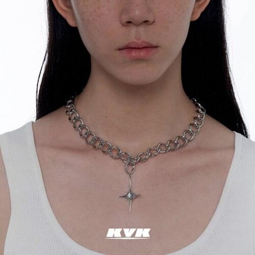618 pre-sale KVK Necklace womens clavicle chain new fashion crowd design sense net red cross frame Pendant Fashion Jewelry