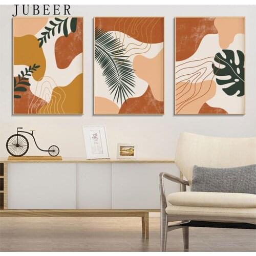 Abstract Leaf Canvas Painting Orange Geometry Posters on The Wall Pictures for The Home Wall Art for Living Room Scandinavian
