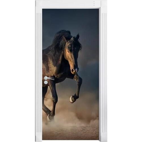 Free Shipping self adhesive Door Sticker Black Horse Photo Wallpaper mural Wall Print Decal Wall Deco Wall Mural Photo