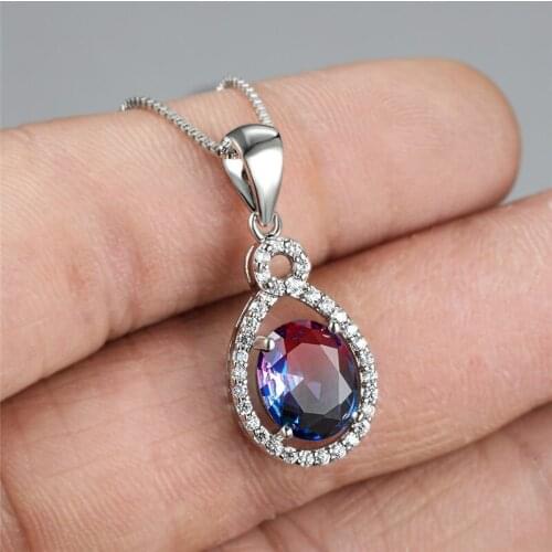 Big Oval Rainbow Zircon Pendant Necklaces For Women Multicolor Gradient Stone Necklace Female Vintage Fashion Christmas Jewelry