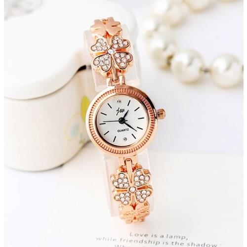 JW Casual Flower Quartz Watch Women Stainless Steel Rhinestone Lady Luxury Brand Bracelet Watch Sweet Golden Relogio Feminino