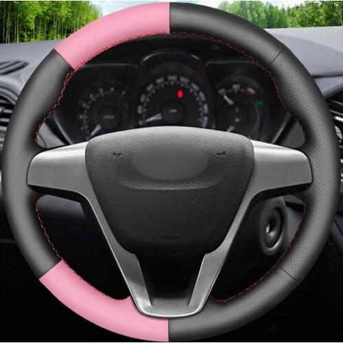 Mewant Black Pink Artificial Leather Car Steering Wheel Cover for Lada Vesta 2015-2019 Xray 2015 2016 2017 2018 2019
