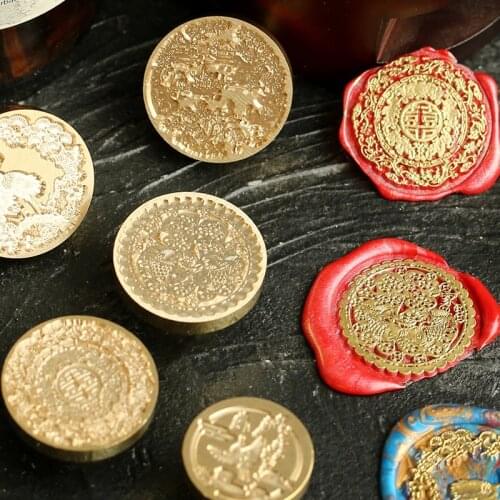 Chinese Fenghuo Lacquer Seal Envelope Sealing Wax Stamp Japanese Style Handbook Seal Head Garden Crane Wax Seal Diameter 3cm