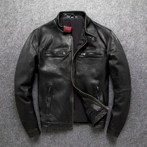 GU.SEEMIO Factory Good Quality 100% Genuine Leather Jacket Men Coat Sheepskin Free Shipping Motor Biker Clothing Motorcycle