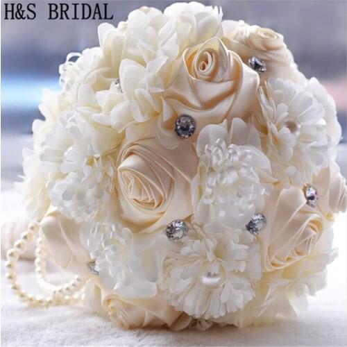 Best Selling Arabic style Bridal Bridesmaid Flower wedding bouquet artificial flower rose bridal bouquets With pearls Crystal