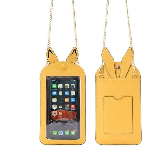 Mini Luxury Handbags Womens Bags Transparent Touch Screen Chain Mobile Phone Bag Cartoon PU Messenger Bag Purses and Handbags