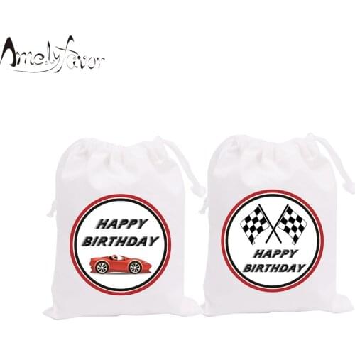 Racing Car Theme Party Bag Gift Candy Bags 6PCS Custom Racing Flags Cars Boy Birthday Event Decorations Party Container Supplies
