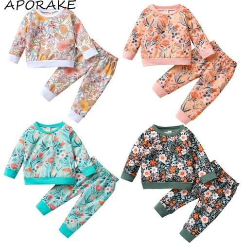 2021 0-4Y Casual Kids Baby Girl Clothing Set Tracksuit Floral Full Print Long Sleeve Sweatshirt+Harem Pants Spring Autumn 2pcs