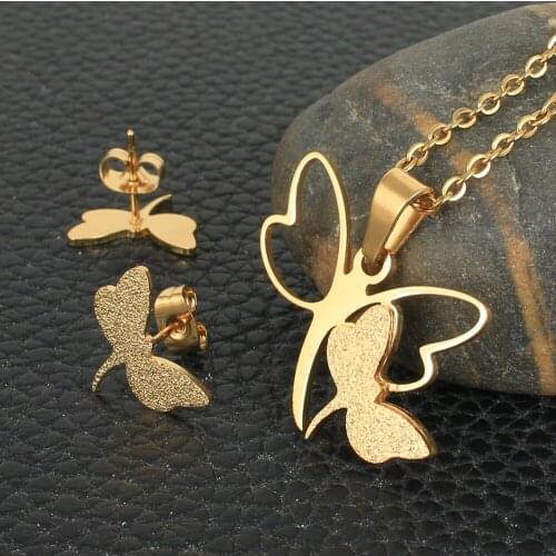 Fashion Stainless Steel Jewelry Sets For Women Gold Color Pendants And Earrings SFXKAHFP