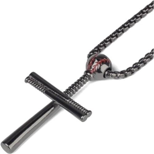 New Metal Gold-Plated Sports Baseball Bat Religious Cross Pendant Necklace For Men and Womens Necklaces Sliding Metal Necklace