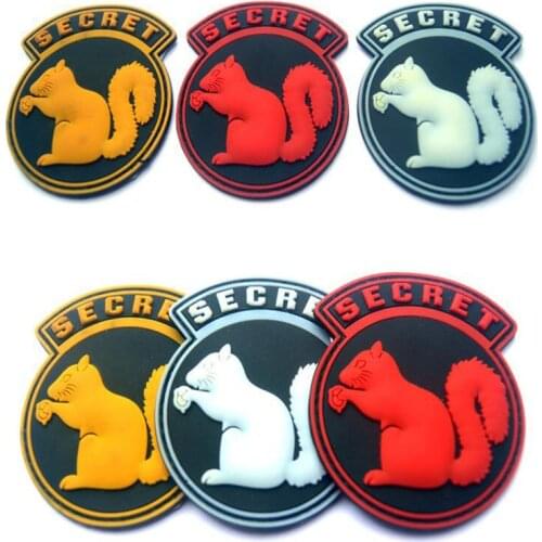 New 3D Uniform Black Logo Top Secret Squirrel Pvc Rubber Badge Tactical Backpack Jacket Armband Military Badges