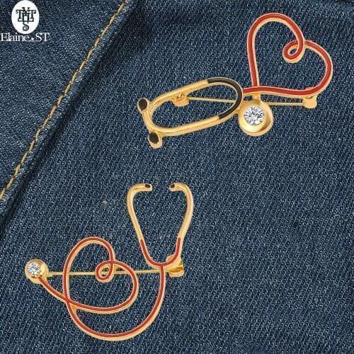 Wholesale Love Heart Stethoscope Brooches Medical Medicine Enamel pins Electrocardiogram Pin Nurse Doctor Backpack Lapel Jewelry