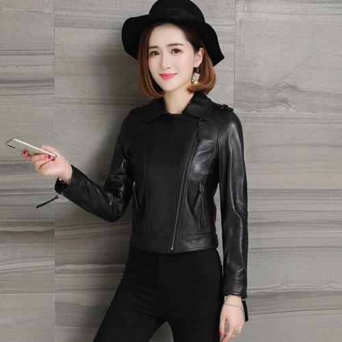 Autumn Slim Real Women Streetwear Quality Sheepskin Genuine Coat Office Lady Motorcycle Leather Jacket