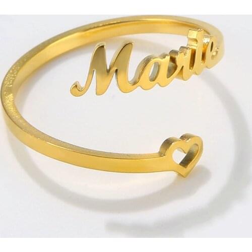 Personalized Rings for Women Gold Heart Stainless Steel Wedding Custom Name Ring Engagement Jewelry Adjustable Ring Unique Gifts