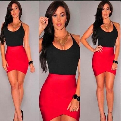 Dresses For Women New Black And Red Stitching Patchwork Round Neck Sleeveless Sexy Irregular Vestidos
