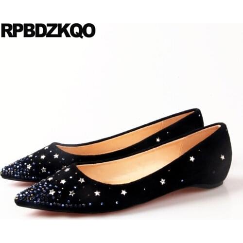 Flats Ladies Pointed Toe Slip On Beautiful Shoes Diamond Celebrity Latest Rhinestone Women Black Embellished Suede 2017
