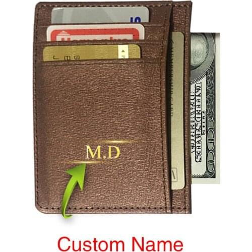 Customized Golden Letters Card Holder Slim Minimalist Wallet Men Short Purse Women Coin Purse Credit Bank Id Card Case Holder