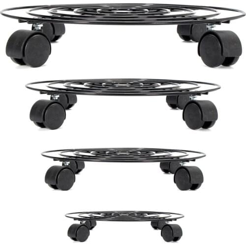 Black 4 Sizes Metal Round Flower Plant Pot Tray 4 Wheels Heavy Planter Flowers Pot Mover Trolley Plate Stand Holder Garden Tools