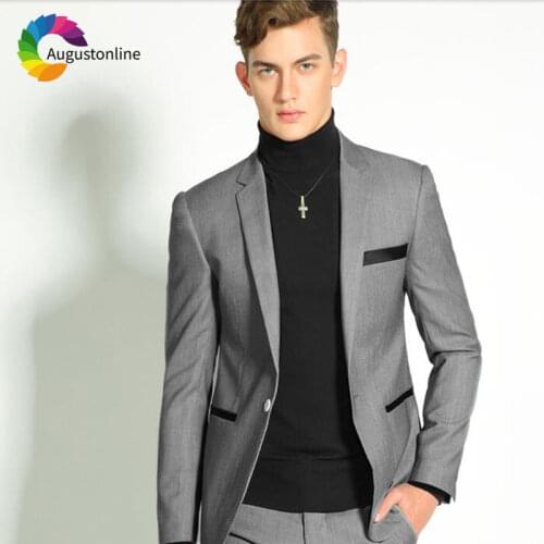Latest Coat Pant Designs Grey Classic Men Business Suits with Pants Slim Fit Groom Tuxedos Male Blazer Jacket 2 Piece Ternos