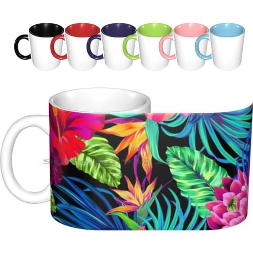 Drive You Mad Hibiscus Pattern Ceramic Mugs Coffee Cups Milk Tea Mug Vector Hibiscus Flowers Tropics Tropical Pattern Palm Tree