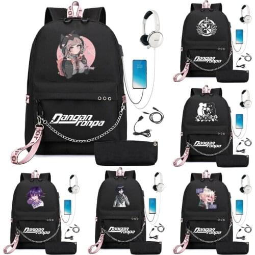 Anime Danganronpa Nanami ChiaKi USB Charging School Backpack Laptop/Travel Rucksack Students School Bags Men Backpacks For Teens