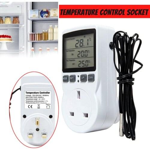 UK Plug Socket Digital Temperature Controller Thermostat Time Switch Outlet With Timer Switch Heating Cooling Adjustment Socket