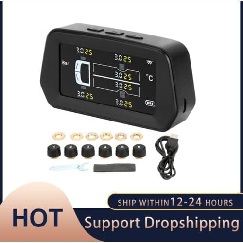 LDC color screen Solar TPMS Car Tire Pressure Alarm Monitor System 6 Wheel Internal External Tyre Sensor Temperature Alert