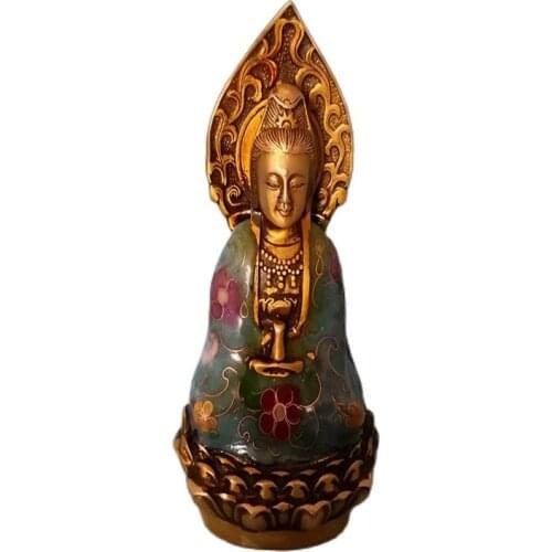 Tibet Old Gilded Copper Cloisonne Buddha Statue Of A Guanyin Avalokiteshvara