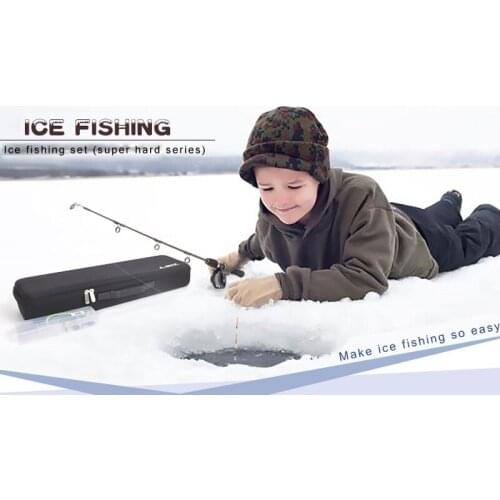 80cm black solid ice fishing rod Assemble complete set of fishing rod gears + spinning reel + line bait hooks and boxes