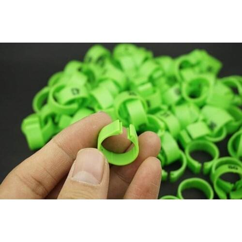 Pack of 100 Pcs ) ，(14mm) Bird Leg Bands Pigeon Chicks Duck Goose Parrot Bantam Poultry Pet Rings ，1-100 Numbered，Green