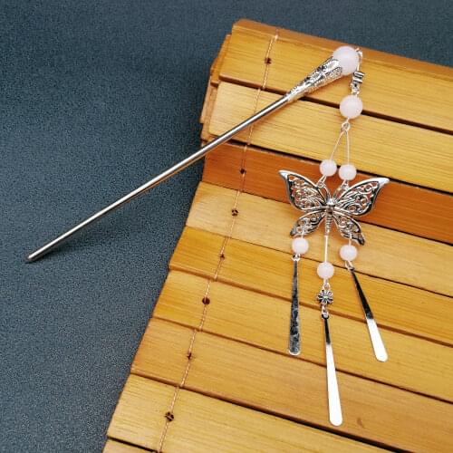 Cute Metal Butterfly Hair Sticks Long Tassels Hair Clip Pins Bride Wedding Crystal Rhinestones Hair Jewelry Accessories
