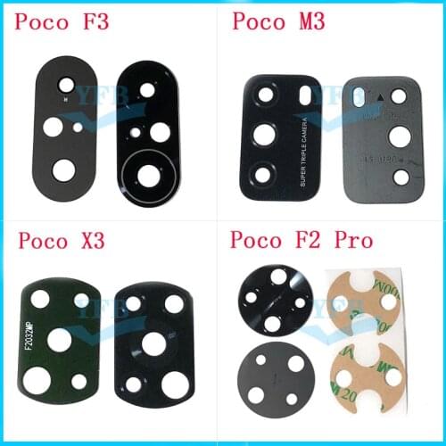2PCS For Xiaomi POCO M3 C3 X3 NFC F3 F2 Pro Back Rear Camera Glass Lens With Adhesive Replacement Parts